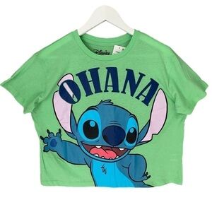 DISNEY Lilo & Stitch Crop Tee Ohana (Family) Short Sleeve Mint Green Size L NWT